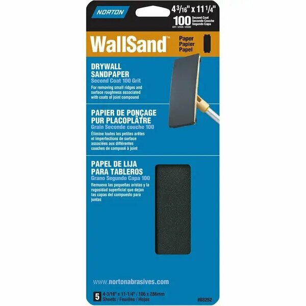 Norton Co 4-3/16" x 11" WallSand Die-Cut Drywall Sanding Sheets 100D-Grit, PK 5 01888